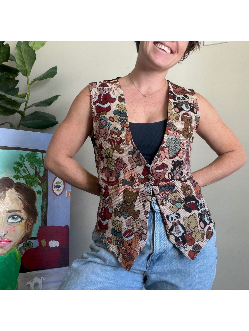 Vintage 90s teddy bear vest